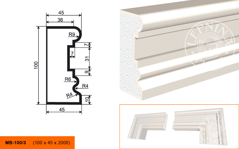 Фасадный молдинг Lepninaplast МВ-100/3