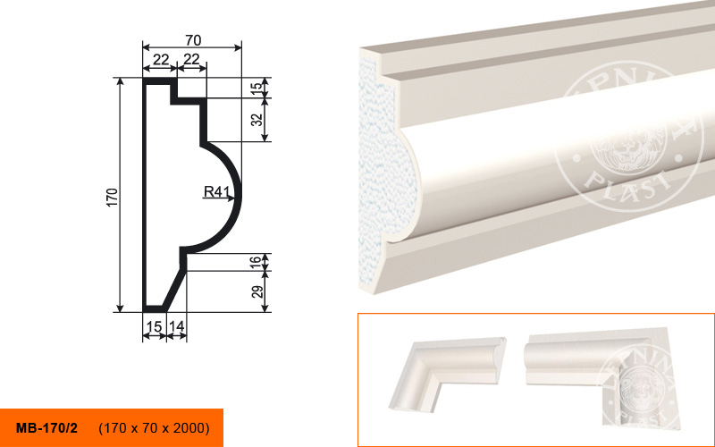 Фасадный молдинг Lepninaplast МВ-170/2