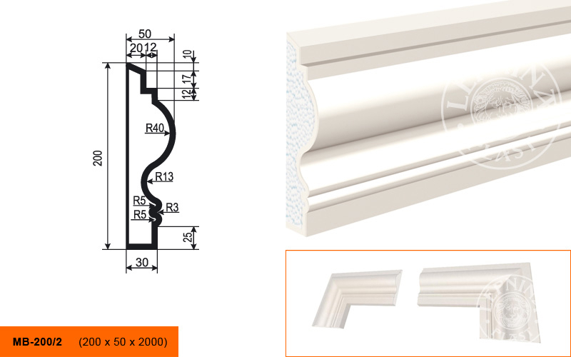 Фасадный молдинг Lepninaplast МВ-200/2