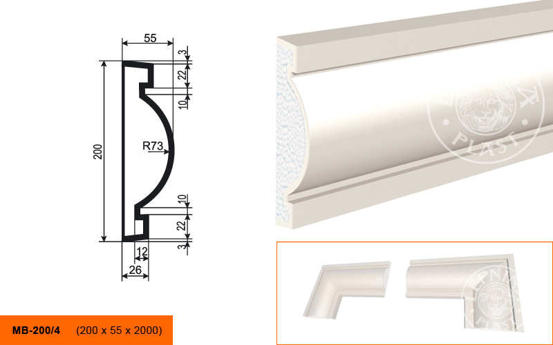 Фасадный молдинг Lepninaplast МВ-200/4