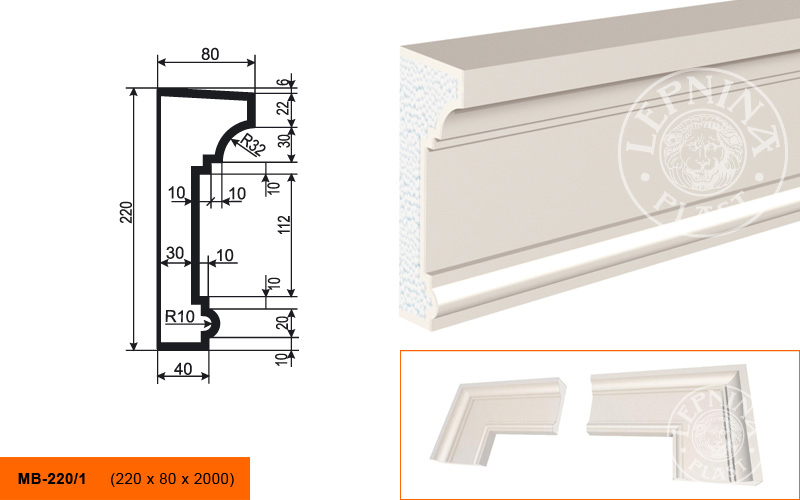 Фасадный молдинг Lepninaplast МВ-220/1