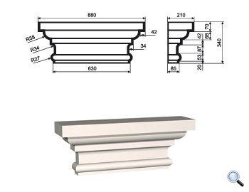 Капитель для фасадной пилястры Lepninaplast ПЛВ-600/1