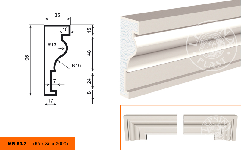 Фасадный молдинг Lepninaplast МВ-95/2