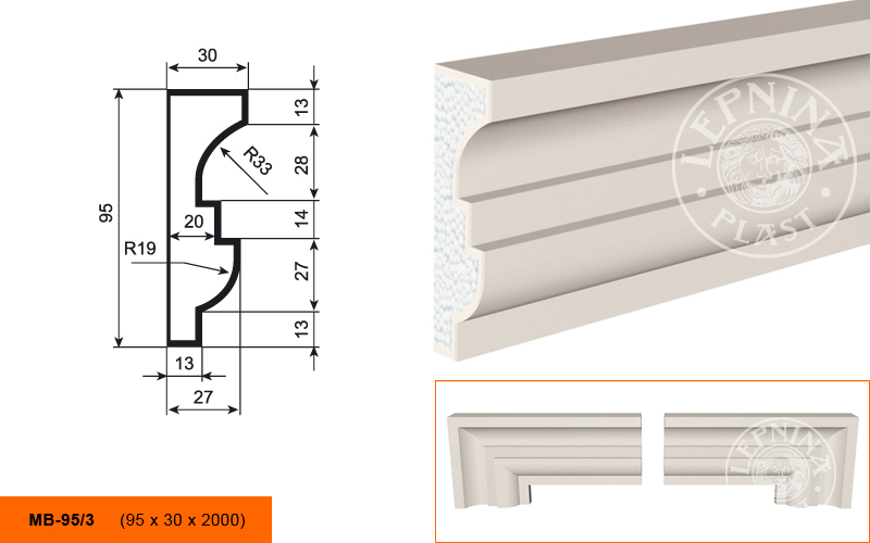 Фасадный молдинг Lepninaplast МВ-95/3