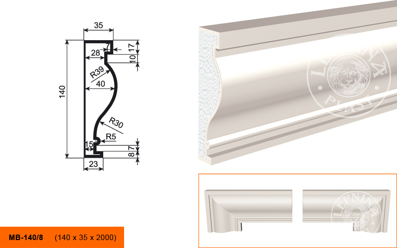 Фасадный молдинг Lepninaplast МВ-140/8