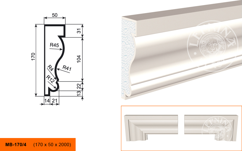 Фасадный молдинг Lepninaplast МВ-170/4